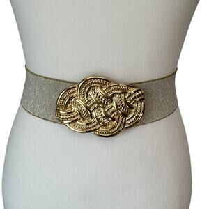 LILLY PULITZER Elastic Stretch Belt Large Gold Braided Decorative Buckle XS/S